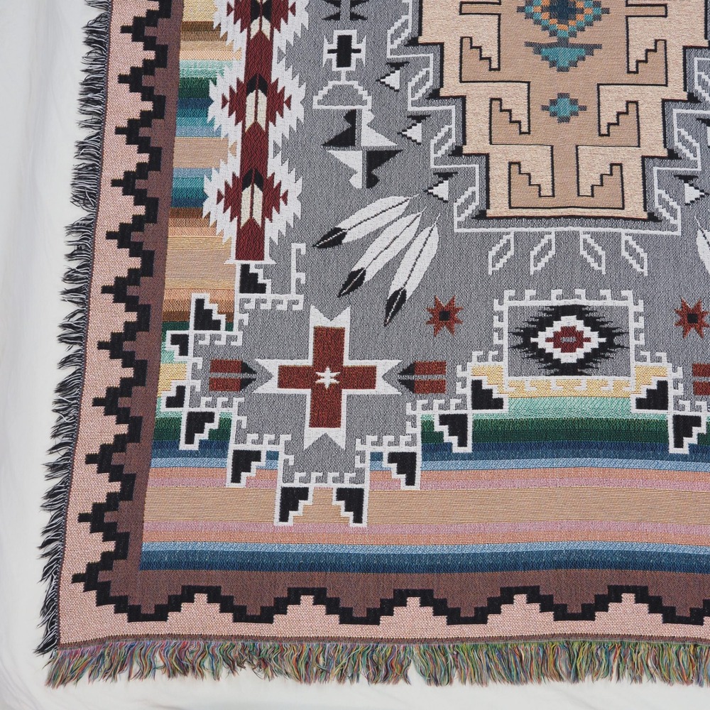 Vintage Southwestern Geometric Aztec Tapestry Tribal Blanket Throw Woven USA - Picture 11 of 12